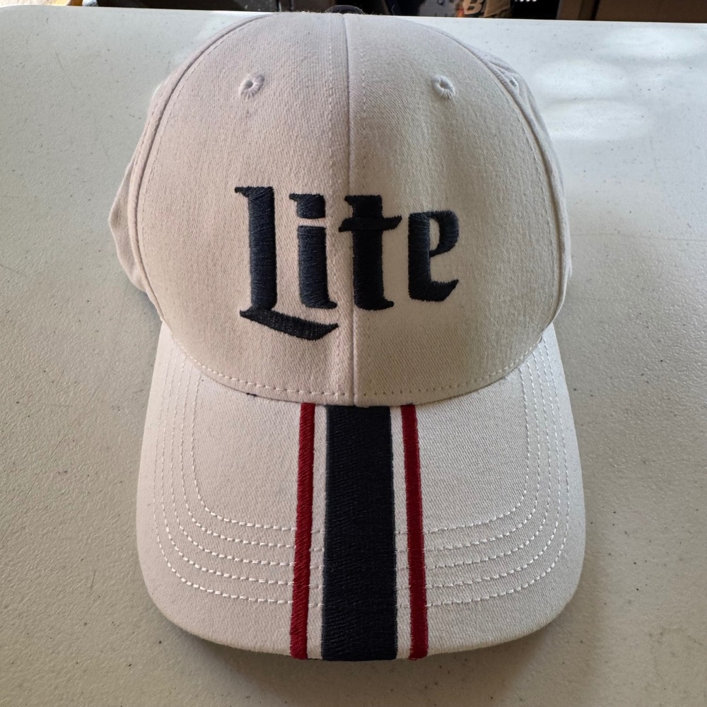Team Penske Miller Lite Brad Keselowski 2 Racing Hat White Navy Red Stripe Cap